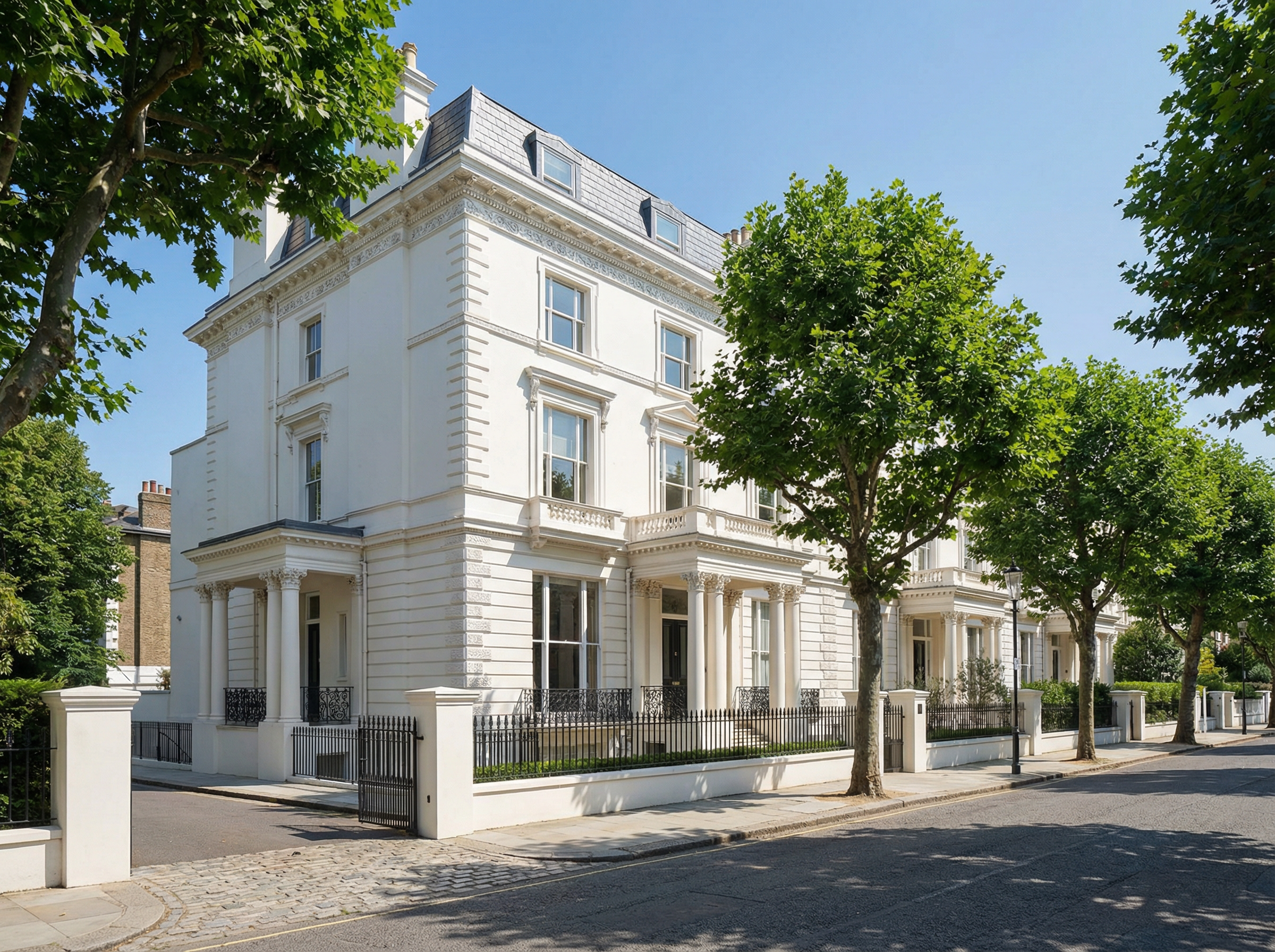 Elegant white stucco-fronted Victorian villa on a prestigious Holland Park street in W11 London