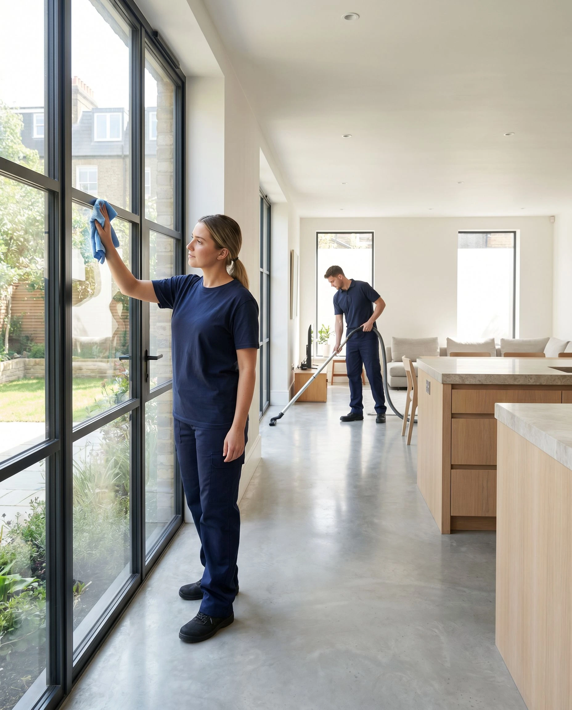 Professional after builders cleaning team working on a new build property in London